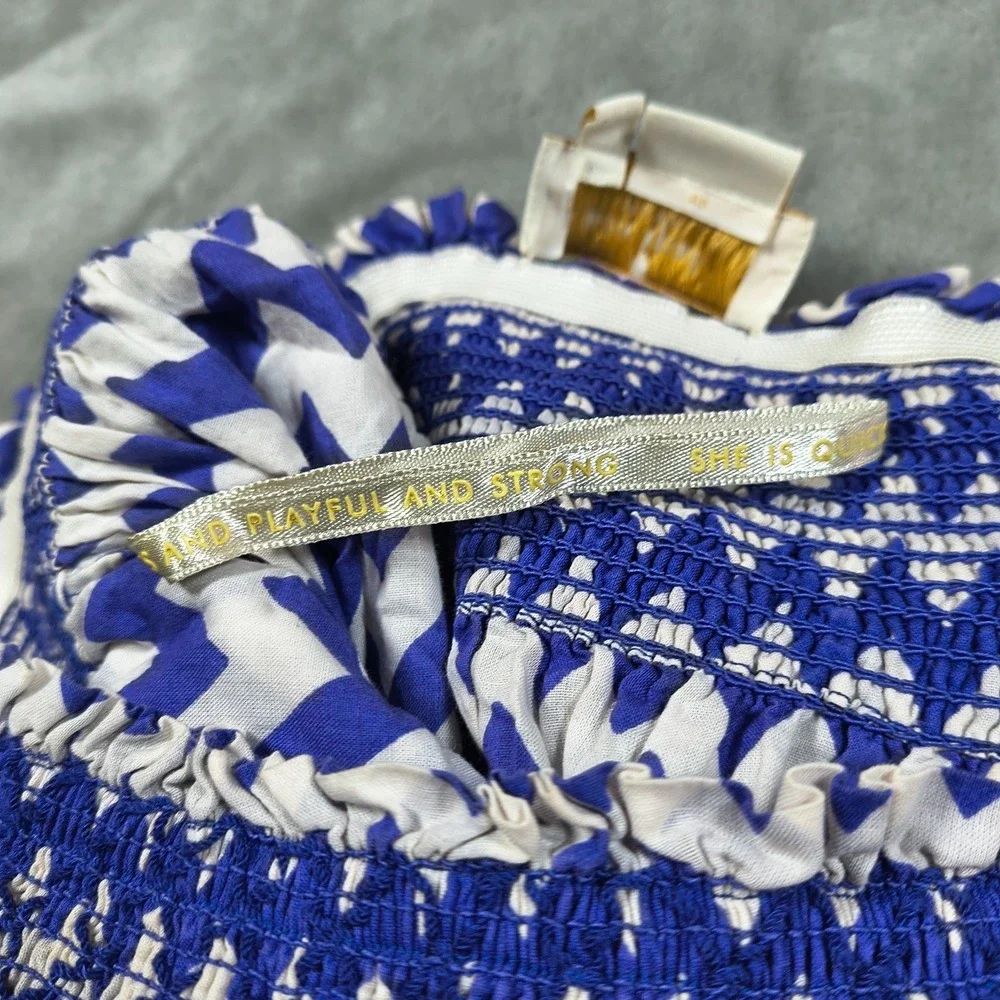 Kate Spade Skirt The Rules Women Small Blue White Zigzag  Smocked Mini A Line‎